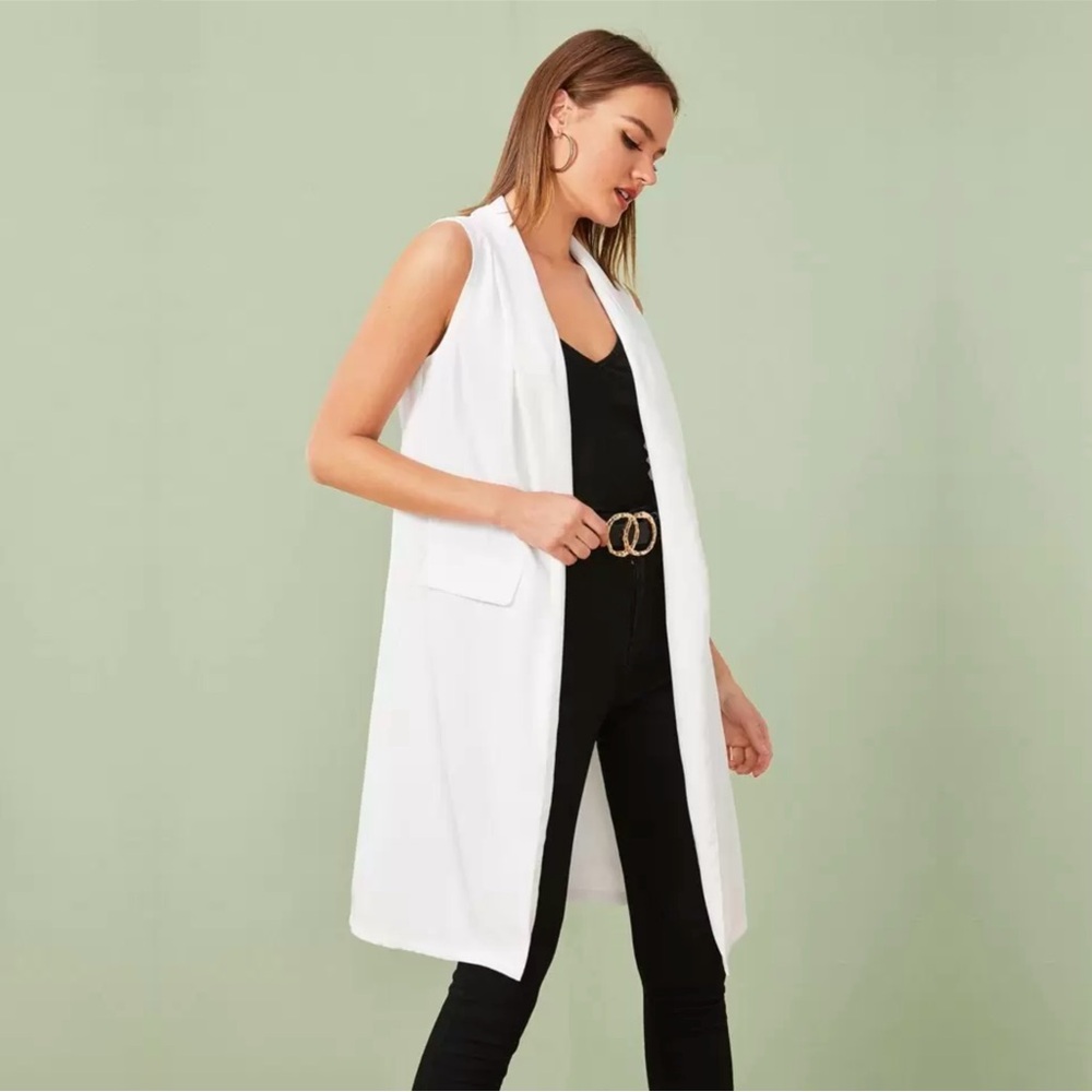 Privé Shawl Collar Longline Vest Blazer
Color: White - Picture 2 of 9